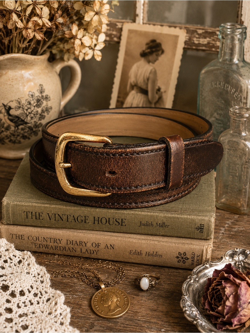 Vintage Hickok Sierra Brown Hand Rubbed Saddle Leather Belt 34 Made in USA VTG
